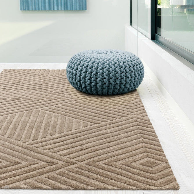 Hague Modern Plain Geometric Hand-Carved Hi-Low 3D Ridged Cut & Loop Pile Textured Wool Taupe Rug-Asiatic Carpets-Rug Love - The Most Loved Rug Store