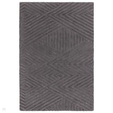 Hague Modern Plain Geometric Hand-Carved Hi-Low 3D Ridged Cut & Loop Textured Wool Charcoal Rug