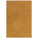 Hague Modern Plain Geometric Hand-Carved Hi-Low 3D Ridged Cut & Loop Textured Wool Ochre Rug