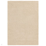 Hague Modern Plain Geometric Hand-Carved Hi-Low 3D Ridged Cut & Loop Textured Wool Sand Rug