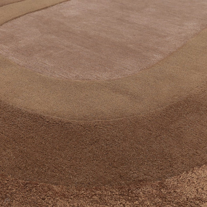 Halo Modern Plain Graduating Ombre Hand-Carved Hi-Low Textured Matt Wool Contrast Viscose Shimmer Border Clay Brown Oval Rug-Asiatic Carpets-Rug Love - The Most Loved Rug Store