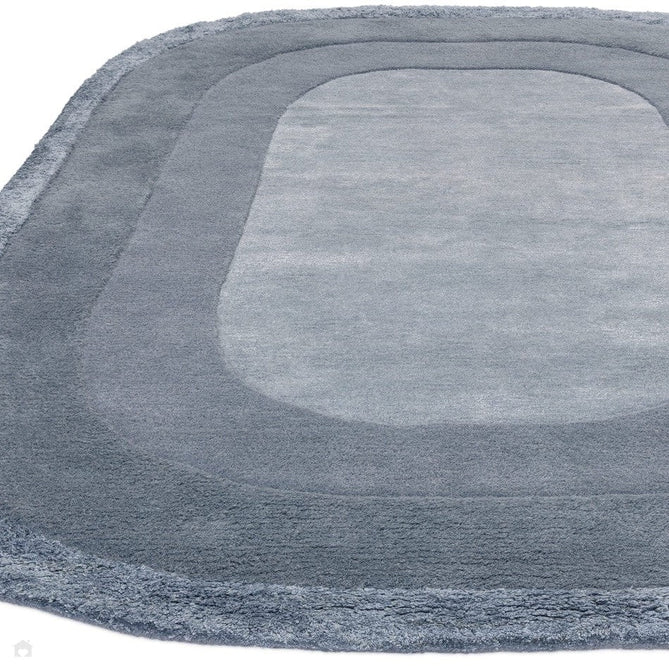 Halo Modern Plain Graduating Ombre Hand-Carved Hi-Low Textured Matt Wool Contrast Viscose Shimmer Border Denim Blue Oval Rug-Asiatic Carpets-Rug Love - The Most Loved Rug Store