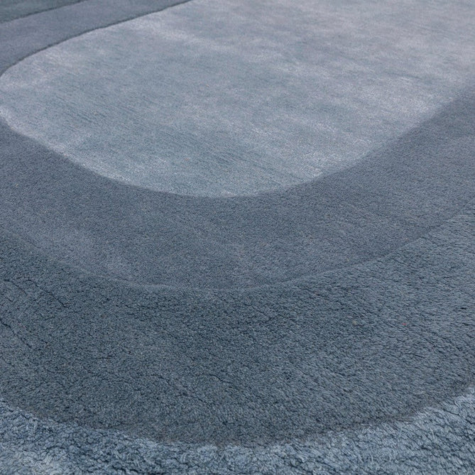 Halo Modern Plain Graduating Ombre Hand-Carved Hi-Low Textured Matt Wool Contrast Viscose Shimmer Border Denim Blue Oval Rug-Asiatic Carpets-Rug Love - The Most Loved Rug Store