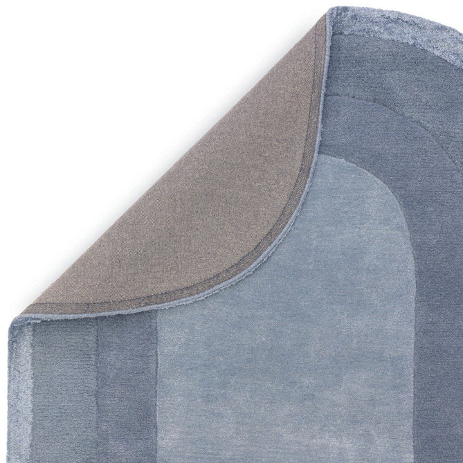 Halo Modern Plain Graduating Ombre Hand-Carved Hi-Low Textured Matt Wool Contrast Viscose Shimmer Border Denim Blue Oval Rug-Asiatic Carpets-Rug Love - The Most Loved Rug Store