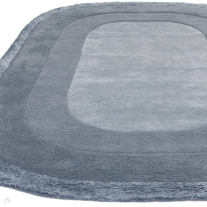 Halo Modern Plain Graduating Ombre Hand-Carved Hi-Low Textured Matt Wool Contrast Viscose Shimmer Border Denim Blue Oval Rug-Asiatic Carpets-Rug Love - The Most Loved Rug Store
