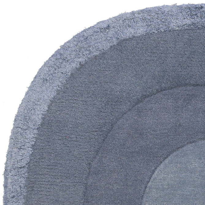 Halo Modern Plain Graduating Ombre Hand-Carved Hi-Low Textured Matt Wool Contrast Viscose Shimmer Border Denim Blue Oval Rug-Asiatic Carpets-Rug Love - The Most Loved Rug Store