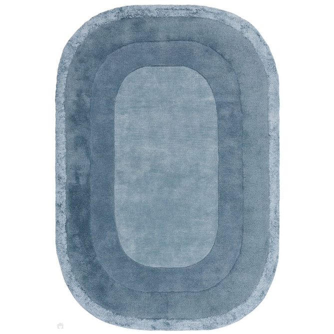 Halo Modern Plain Graduating Ombre Hand-Carved Hi-Low Textured Matt Wool Contrast Viscose Shimmer Border Denim Blue Oval Rug-Asiatic Carpets-Rug Love - The Most Loved Rug Store