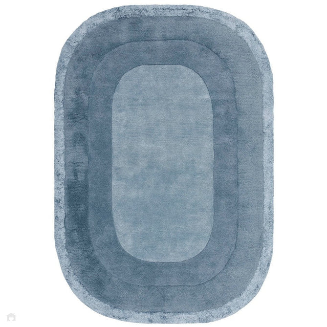 Halo Modern Plain Graduating Ombre Hand-Carved Hi-Low Textured Matt Wool Contrast Viscose Shimmer Border Denim Blue Oval Rug-Asiatic Carpets-Rug Love - The Most Loved Rug Store