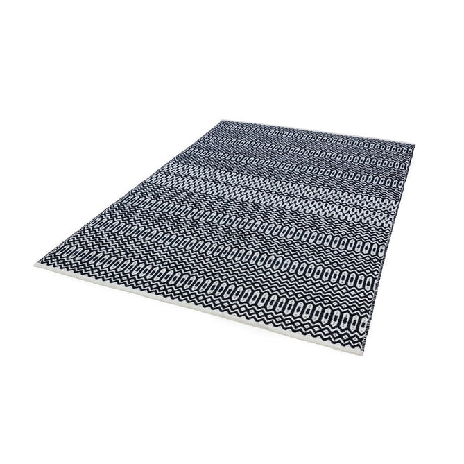 Halsey Modern Geometric Durable Stain-Resistant Weatherproof Flatweave In-Outdoor Black Rug-Asiatic Carpets-Rug Love - The Most Loved Rug Store
