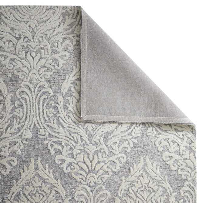 Hampton Damask Modern Abstract Distressed Hand-Woven Textured Wool Loop Pile Grey/Ivory Rug-Melrose-Rug Love - The Most Loved Rug Store