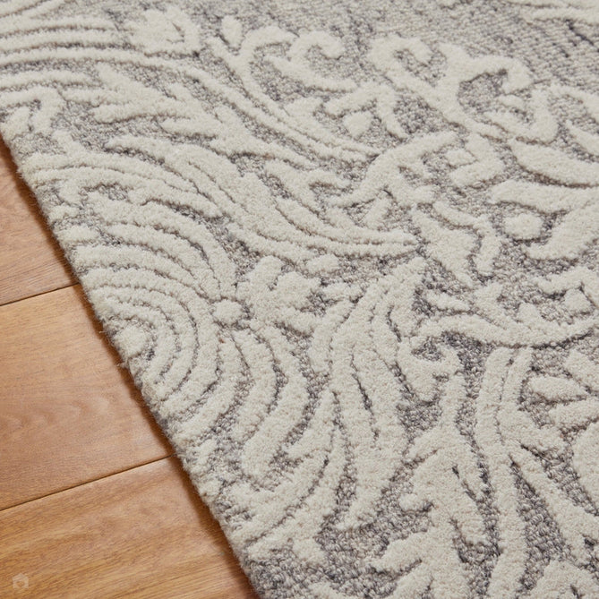 Hampton Damask Modern Abstract Distressed Hand-Woven Textured Wool Loop Pile Grey/Ivory Rug-Melrose-Rug Love - The Most Loved Rug Store