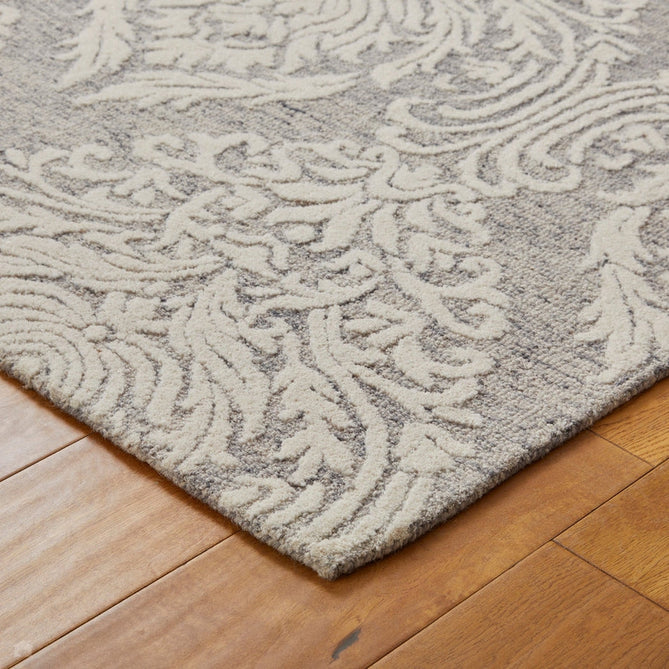 Hampton Damask Modern Abstract Distressed Hand-Woven Textured Wool Loop Pile Grey/Ivory Rug-Melrose-Rug Love - The Most Loved Rug Store