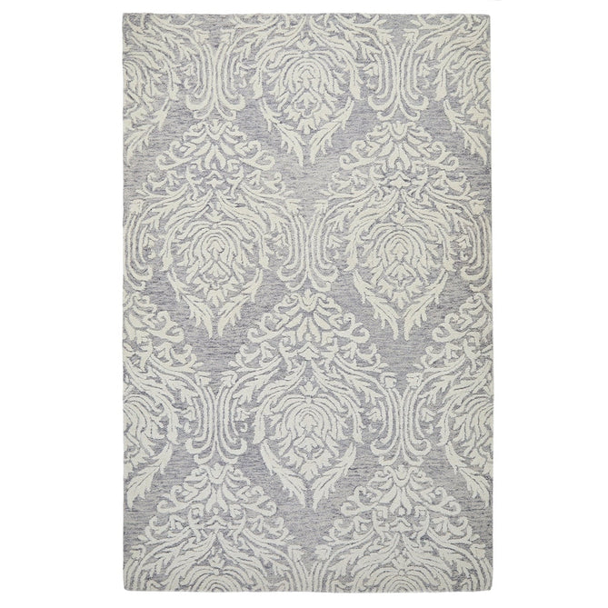 Hampton Damask Modern Abstract Distressed Hand-Woven Textured Wool Loop Pile Grey/Ivory Rug-Melrose-Rug Love - The Most Loved Rug Store