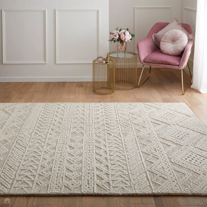 Hampton Provence Modern Abstract Distressed Hand-Woven Textured Wool Loop Pile Beige/Ivory Rug-Oriental Weavers-Rug Love - The Most Loved Rug Store
