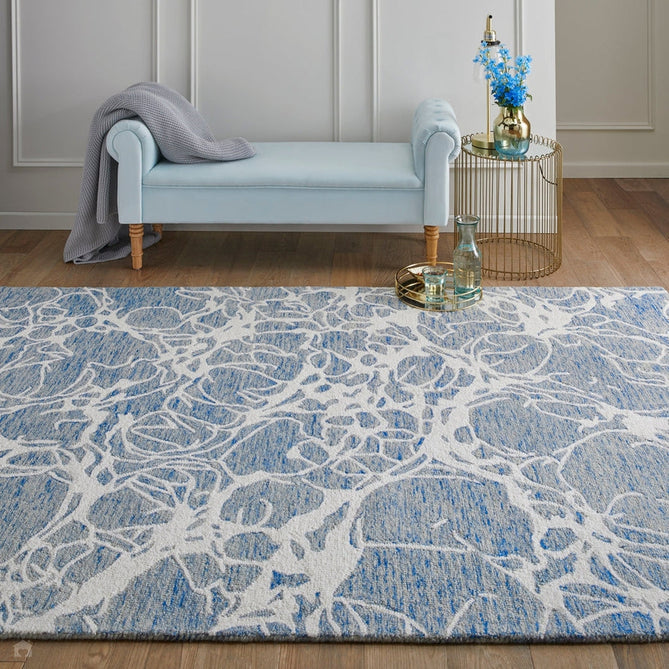 Hampton Sophie Modern Abstract Distressed Hand-Woven Textured Wool Loop Pile Blue/Ivory/Grey/Beige Rug-Oriental Weavers-Rug Love - The Most Loved Rug Store