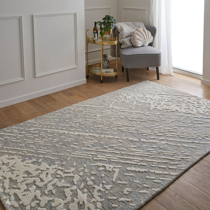 Hampton Tokyo Modern Abstract Distressed Hand-Woven Textured Wool Loop Pile Light Blue/Ivory/Beige/Grey Rug-Oriental Weavers-Rug Love - The Most Loved Rug Store