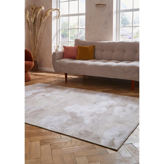 Washable Harlequin Air Golden Light Modern Floral Botanical Textured Lightweight Printed Recycled Polyester Flatweave Golden Beige/Ivory Rug