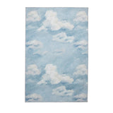 Washable Harlequin Air Sky Blue Modern Floral Botanical Textured Lightweight Printed Recycled Polyester Flatweave Sky Blue/Soft White Rug