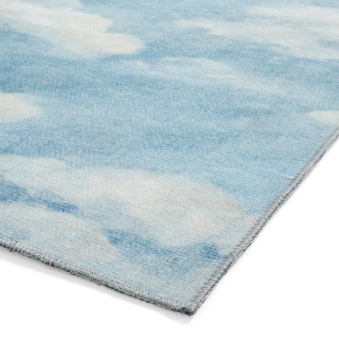 Washable Harlequin Air Sky Blue Modern Floral Botanical Textured Lightweight Printed Recycled Polyester Flatweave Sky Blue/Soft White Rug