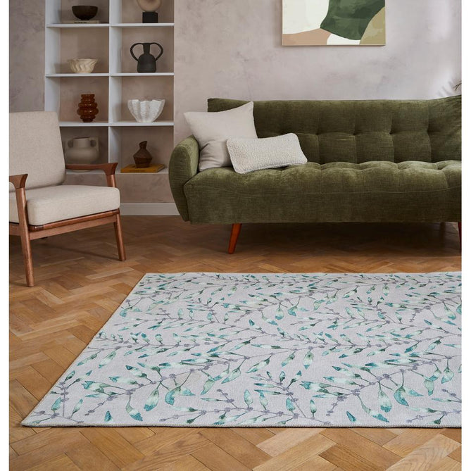 Washable Harlequin Chaconia Putty Forest Modern Floral Botanical Textured Lightweight Printed Recycled Polyester Flatweave Putty Beige/Sage/Emerald/Teal Blue Rug