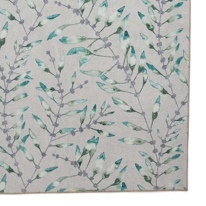 Washable Harlequin Chaconia Putty Forest Modern Floral Botanical Textured Lightweight Printed Recycled Polyester Flatweave Putty Beige/Sage/Emerald/Teal Blue Rug