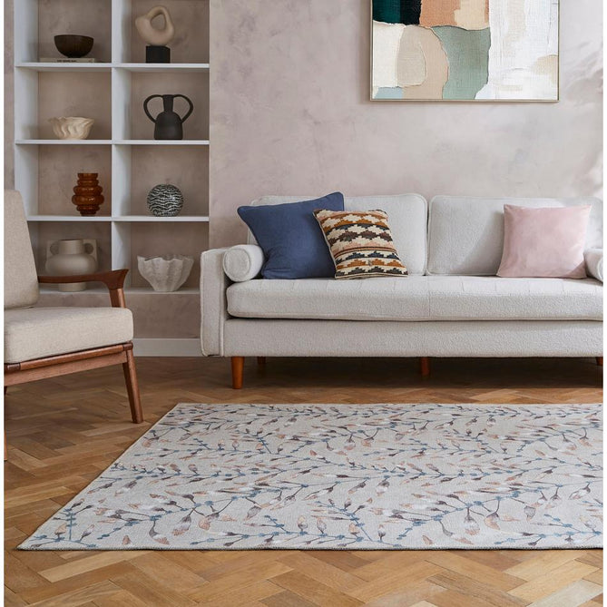 Washable Harlequin Chaconia Stone Russet Modern Floral Botanical Textured Lightweight Printed Recycled Polyester Flatweave Stone Beige/Russet Brown/Pale Taupe/Slate Blue Rug