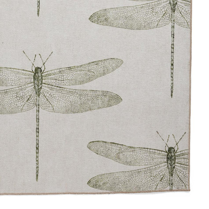 Washable Harlequin Demoiselle Fern Modern Floral Botanical Textured Lightweight Printed Recycled Polyester Flatweave Stone Beige/Fern Green/Olive Rug