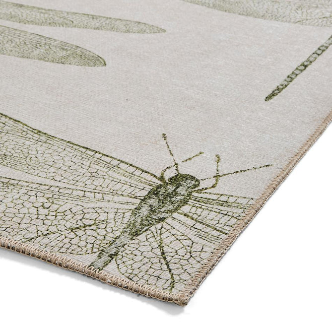 Washable Harlequin Demoiselle Fern Modern Floral Botanical Textured Lightweight Printed Recycled Polyester Flatweave Stone Beige/Fern Green/Olive Runner