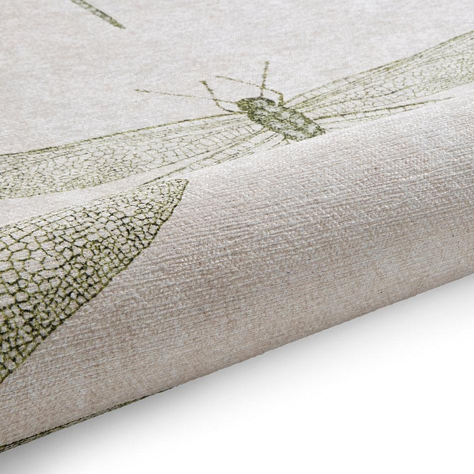 Washable Harlequin Demoiselle Fern Modern Floral Botanical Textured Lightweight Printed Recycled Polyester Flatweave Stone Beige/Fern Green/Olive Rug