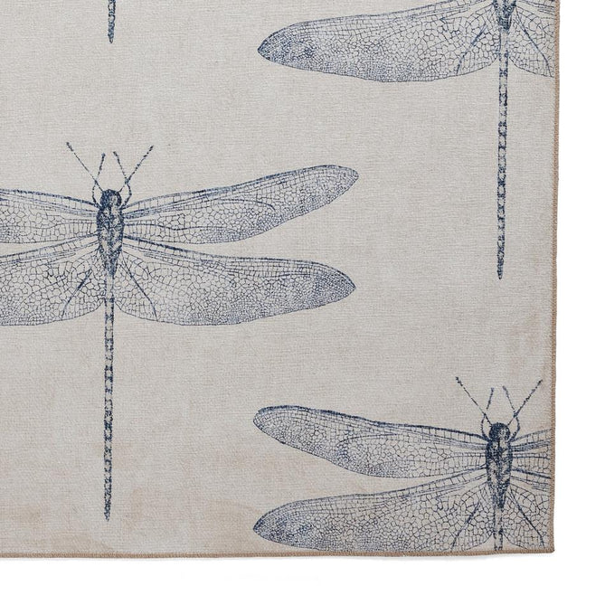 Washable Harlequin Demoiselle Indigo Modern Floral Botanical Textured Lightweight Printed Recycled Polyester Flatweave Stone Grey/Indigo Blue Runner