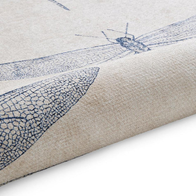 Washable Harlequin Demoiselle Indigo Modern Floral Botanical Textured Lightweight Printed Recycled Polyester Flatweave Stone Grey/Indigo Blue Rug