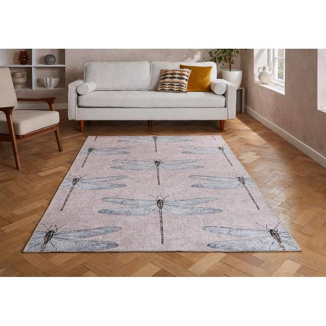 Washable Harlequin Demoiselle Taupe Modern Floral Botanical Textured Lightweight Printed Recycled Polyester Flatweave Warm Taupe/Blush Pink/Charcoal Grey Runner