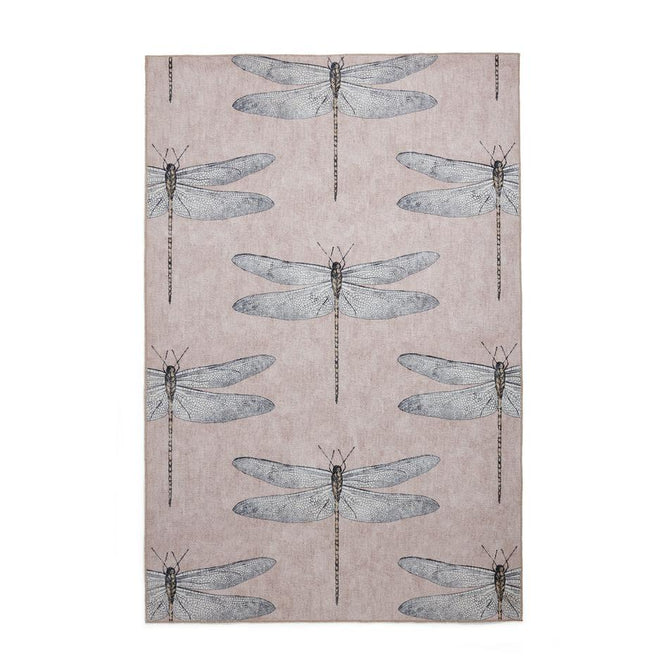 Washable Harlequin Demoiselle Taupe Modern Floral Botanical Textured Lightweight Printed Recycled Polyester Flatweave Warm Taupe/Blush Pink/Charcoal Grey Rug