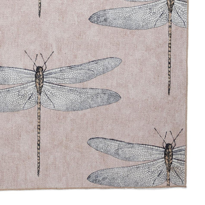 Washable Harlequin Demoiselle Taupe Modern Floral Botanical Textured Lightweight Printed Recycled Polyester Flatweave Warm Taupe/Blush Pink/Charcoal Grey Runner
