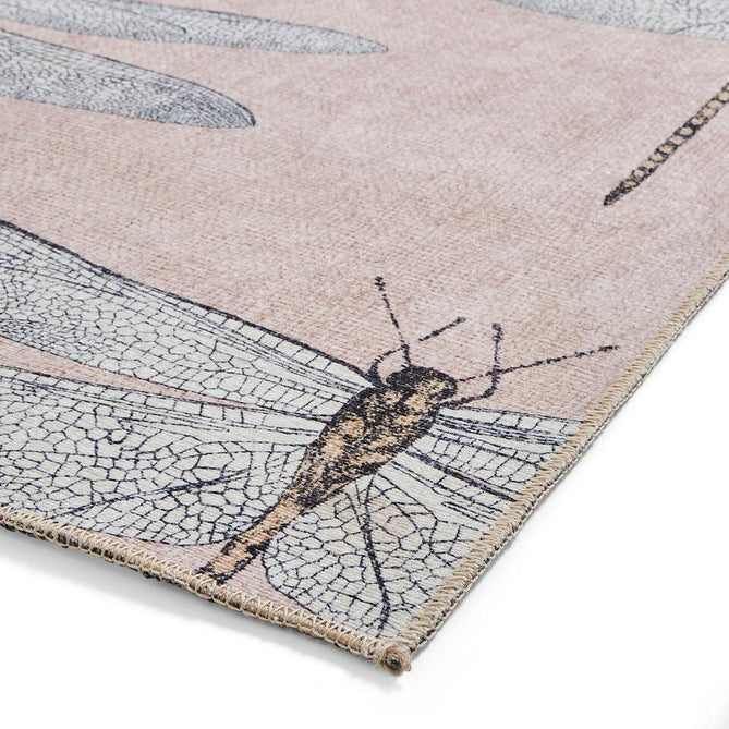 Washable Harlequin Demoiselle Taupe Modern Floral Botanical Textured Lightweight Printed Recycled Polyester Flatweave Warm Taupe/Blush Pink/Charcoal Grey Rug