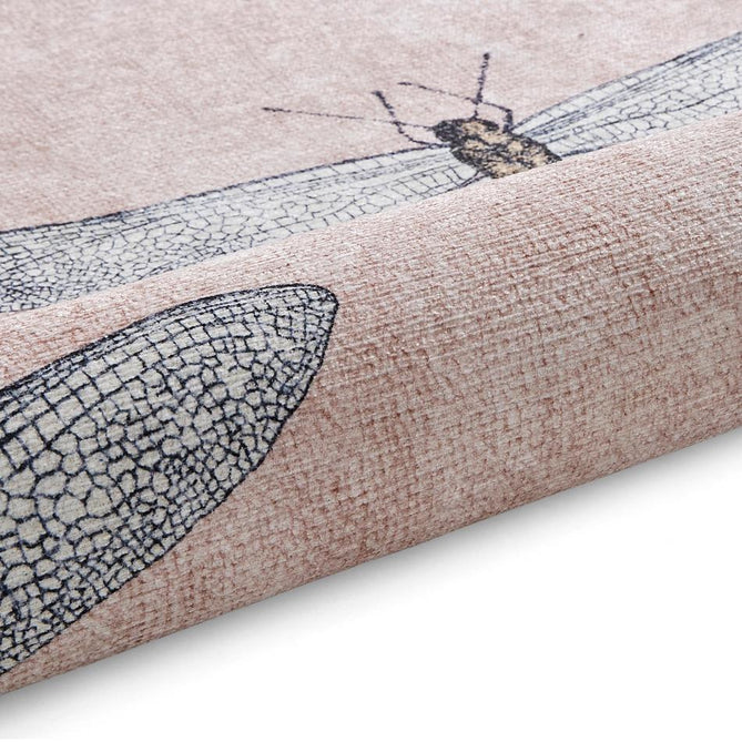 Washable Harlequin Demoiselle Taupe Modern Floral Botanical Textured Lightweight Printed Recycled Polyester Flatweave Warm Taupe/Blush Pink/Charcoal Grey Rug