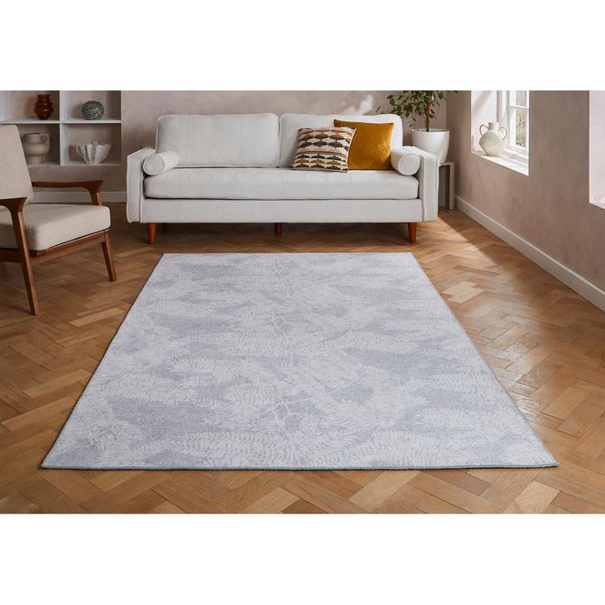 Washable Harlequin Extravagance Diamond Modern Floral Botanical Textured Lightweight Printed Recycled Polyester Flatweave Silver Grey/Pale Dove Grey/Soft Ivory Rug
