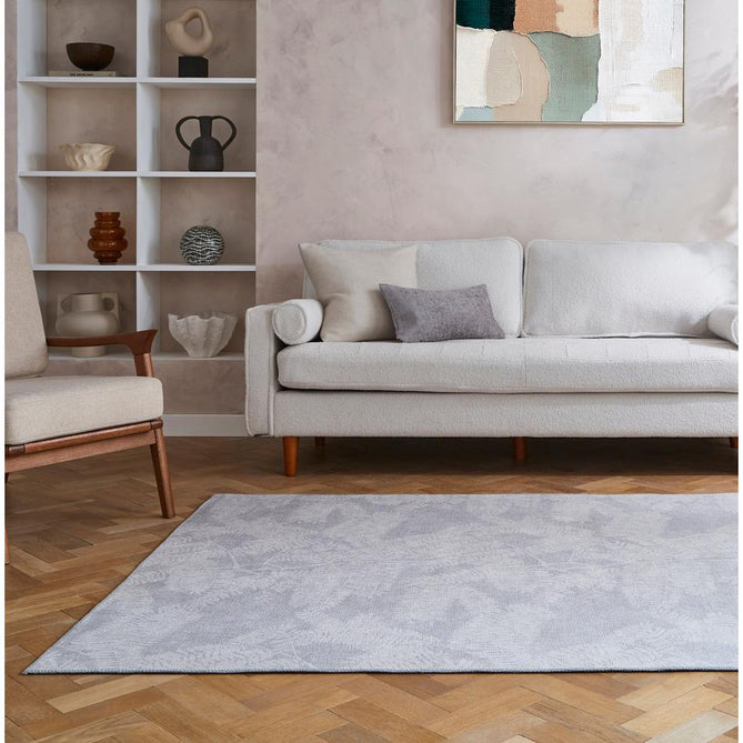 Washable Harlequin Extravagance Diamond Modern Floral Botanical Textured Lightweight Printed Recycled Polyester Flatweave Silver Grey/Pale Dove Grey/Soft Ivory Rug