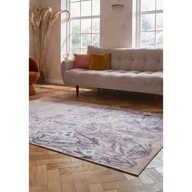 Washable Harlequin Floreana Black Earth Modern Floral Botanical Textured Lightweight Printed Recycled Polyester Flatweave Black Earth/Soft Ivory/Warm Sandstone Rug