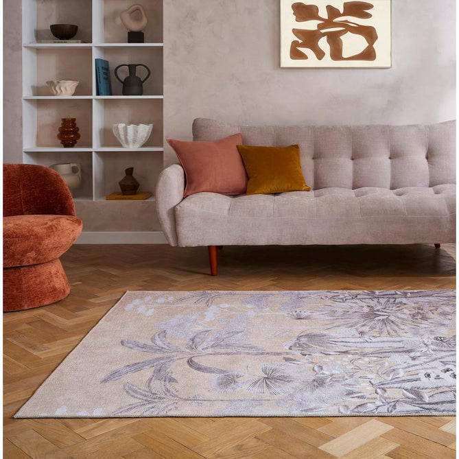 Washable Harlequin Floreana Black Earth Modern Floral Botanical Textured Lightweight Printed Recycled Polyester Flatweave Black Earth/Soft Ivory/Warm Sandstone Rug