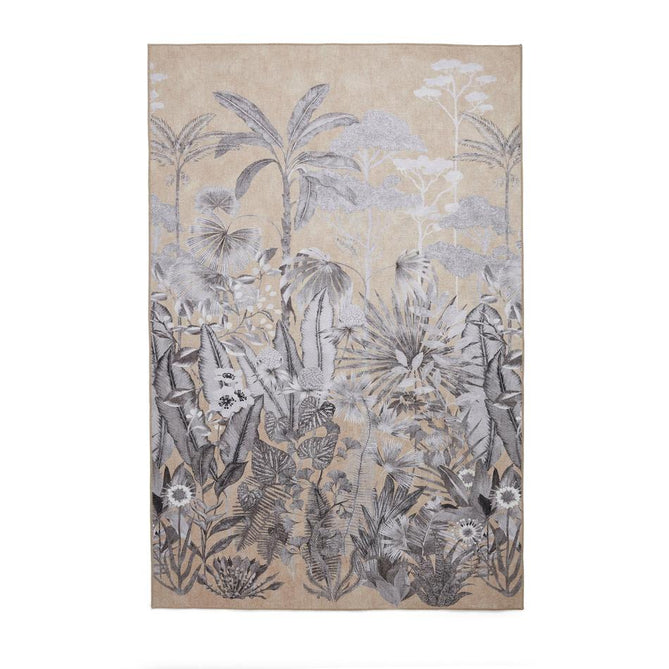 Washable Harlequin Floreana Black Earth Modern Floral Botanical Textured Lightweight Printed Recycled Polyester Flatweave Black Earth/Soft Ivory/Warm Sandstone Rug