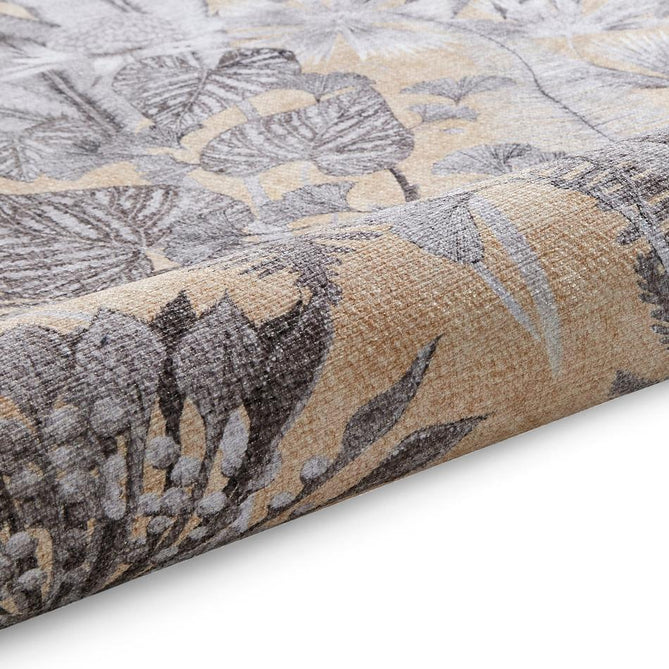 Washable Harlequin Floreana Black Earth Modern Floral Botanical Textured Lightweight Printed Recycled Polyester Flatweave Black Earth/Soft Ivory/Warm Sandstone Rug