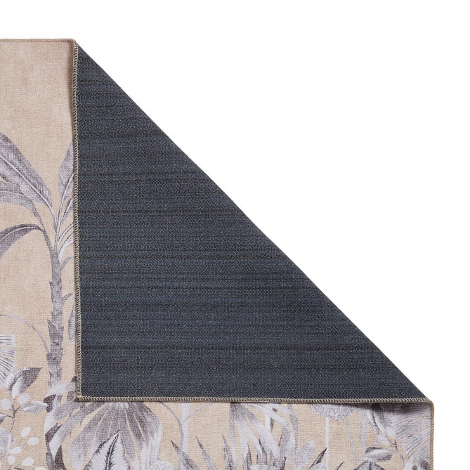 Washable Harlequin Floreana Black Earth Modern Floral Botanical Textured Lightweight Printed Recycled Polyester Flatweave Black Earth/Soft Ivory/Warm Sandstone Rug