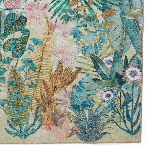 Washable Harlequin Floreana Bleached Coral Modern Floral Botanical Textured Lightweight Printed Recycled Polyester Flatweave Bleached Coral/Teal Green/Aqua Blue/Sunlit Ochre/Dusty Rose/Mint Sage/Ivory Rug