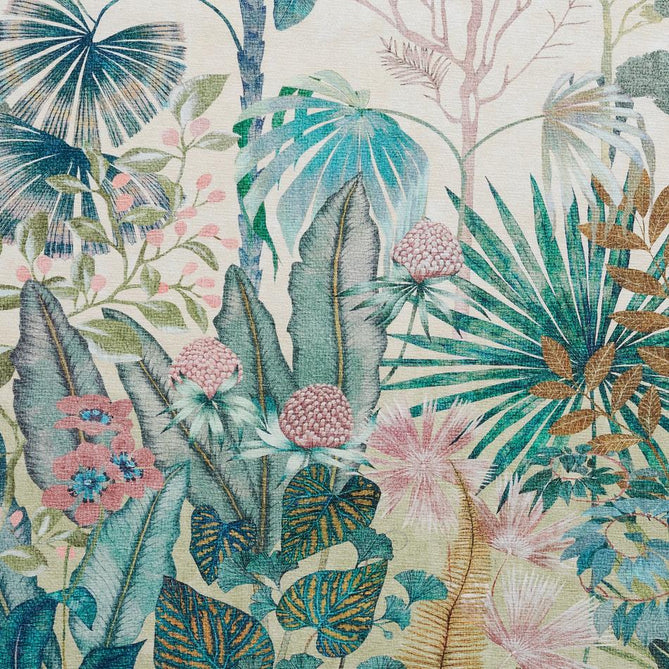 Washable Harlequin Floreana Bleached Coral Modern Floral Botanical Textured Lightweight Printed Recycled Polyester Flatweave Bleached Coral/Teal Green/Aqua Blue/Sunlit Ochre/Dusty Rose/Mint Sage/Ivory Rug