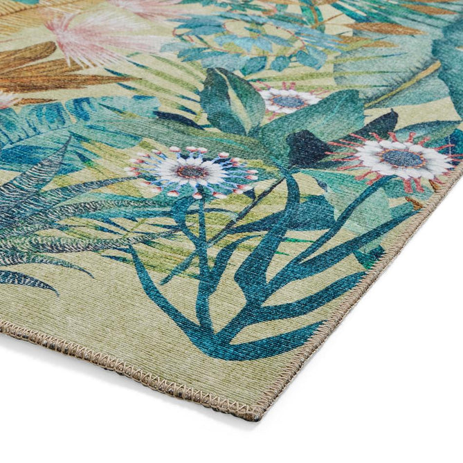 Washable Harlequin Floreana Bleached Coral Modern Floral Botanical Textured Lightweight Printed Recycled Polyester Flatweave Bleached Coral/Teal Green/Aqua Blue/Sunlit Ochre/Dusty Rose/Mint Sage/Ivory Rug