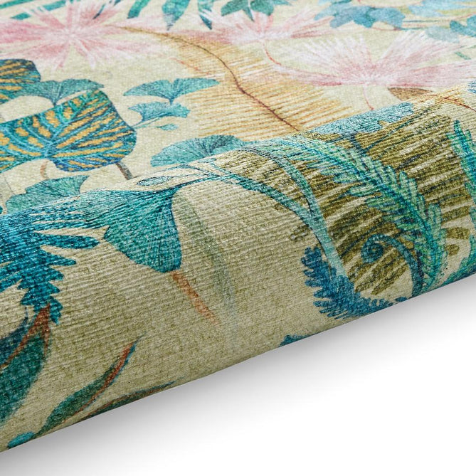 Washable Harlequin Floreana Bleached Coral Modern Floral Botanical Textured Lightweight Printed Recycled Polyester Flatweave Bleached Coral/Teal Green/Aqua Blue/Sunlit Ochre/Dusty Rose/Mint Sage/Ivory Rug