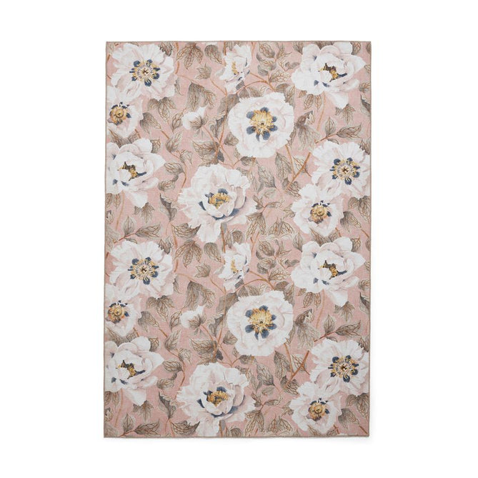 Washable Harlequin Florent Blush Modern Floral Botanical Textured Lightweight Printed Recycled Polyester Flatweave Blush Pink/Ivory/Gold Ochre/Soft Taupe Rug