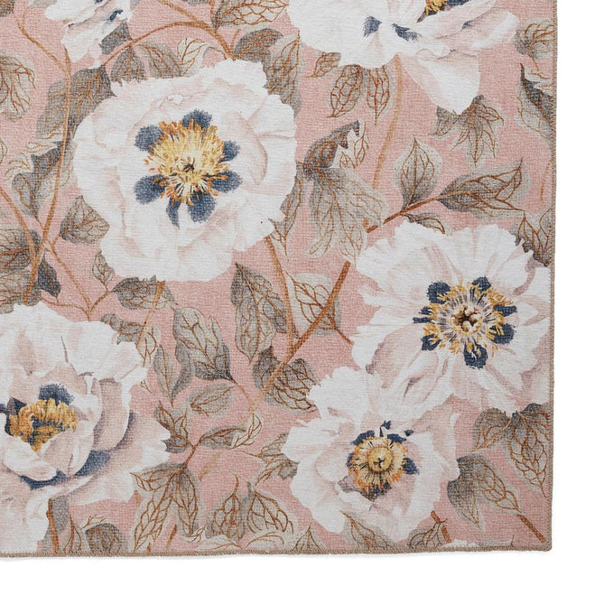 Washable Harlequin Florent Blush Modern Floral Botanical Textured Lightweight Printed Recycled Polyester Flatweave Blush Pink/Ivory/Gold Ochre/Soft Taupe Rug