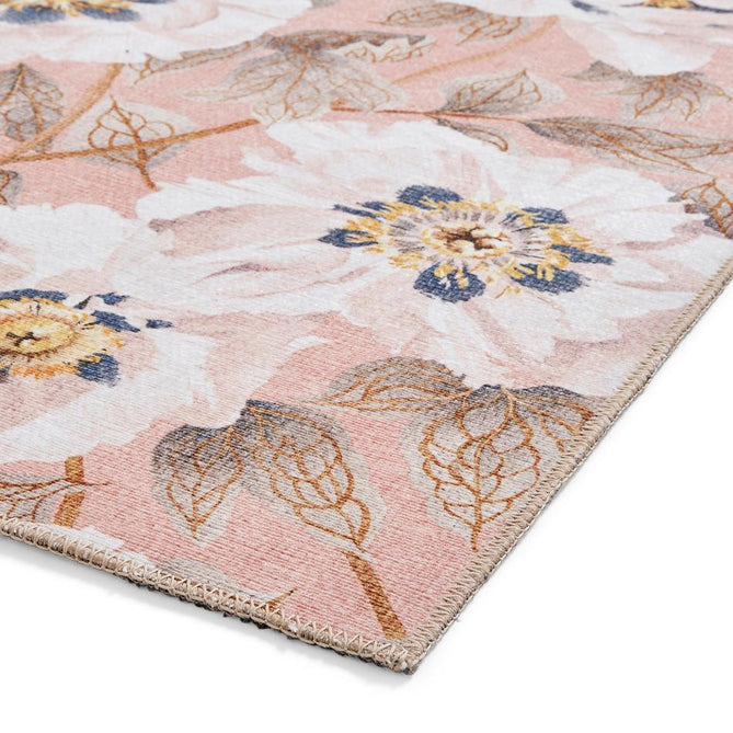 Washable Harlequin Florent Blush Modern Floral Botanical Textured Lightweight Printed Recycled Polyester Flatweave Blush Pink/Ivory/Gold Ochre/Soft Taupe Rug